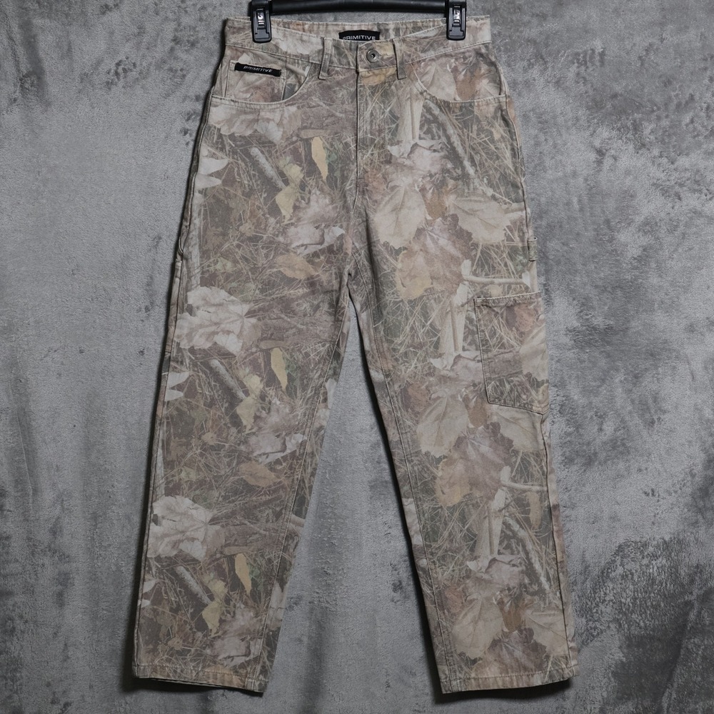 Primitive Pants Mens 28x27.5 Green Beige Camo Canvas Denim Carpenter Skateboard